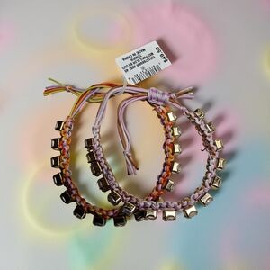 On 34th Colorful Braided Bracelets with Gold Accents